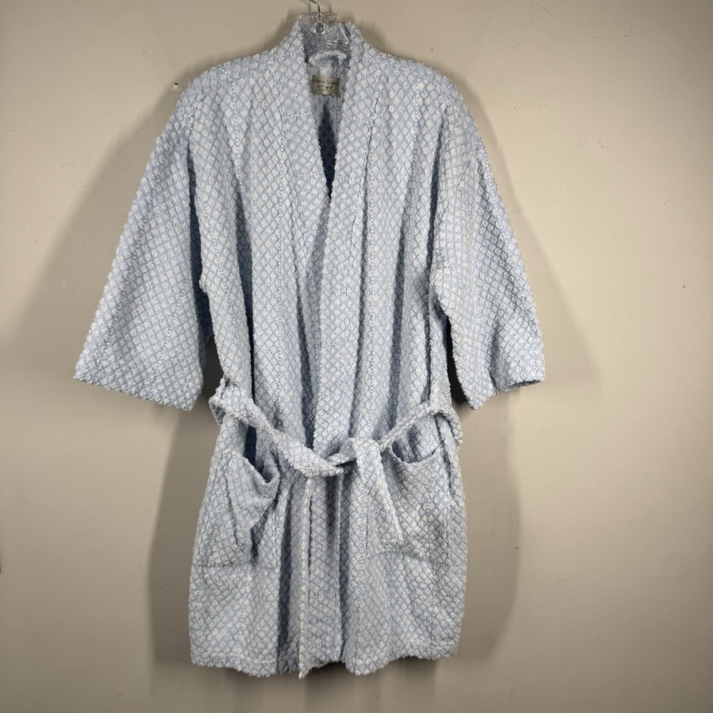 Vtg Amanda Stewart Blue Cotton Terry Chenille Bath Lounge Short Robe Women Sz M